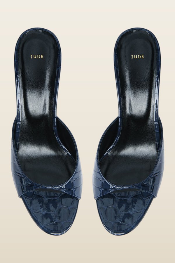 Haze Sandal Ink Croc Embossed Leather — model back