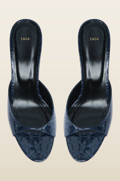 Haze Sandal Ink Croc Embossed Leather — model back