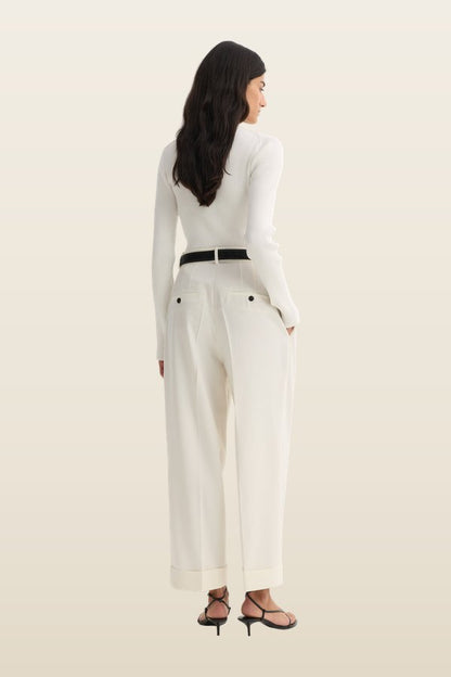 High-waist turn-up trousers — model back