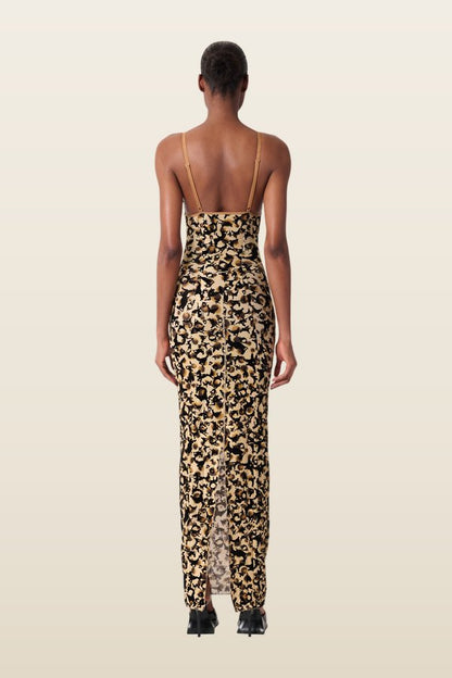 Hun Dress Beige Leopard Print — model back