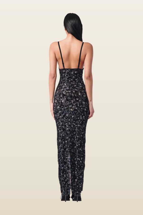 Hun Dress Black Leopard Print — model back
