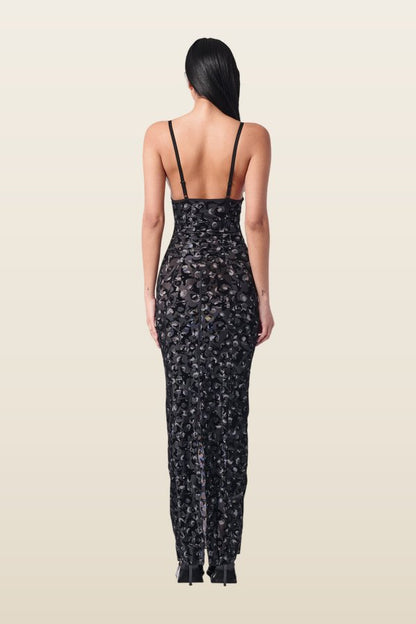 Hun Dress Black Leopard Print — model back