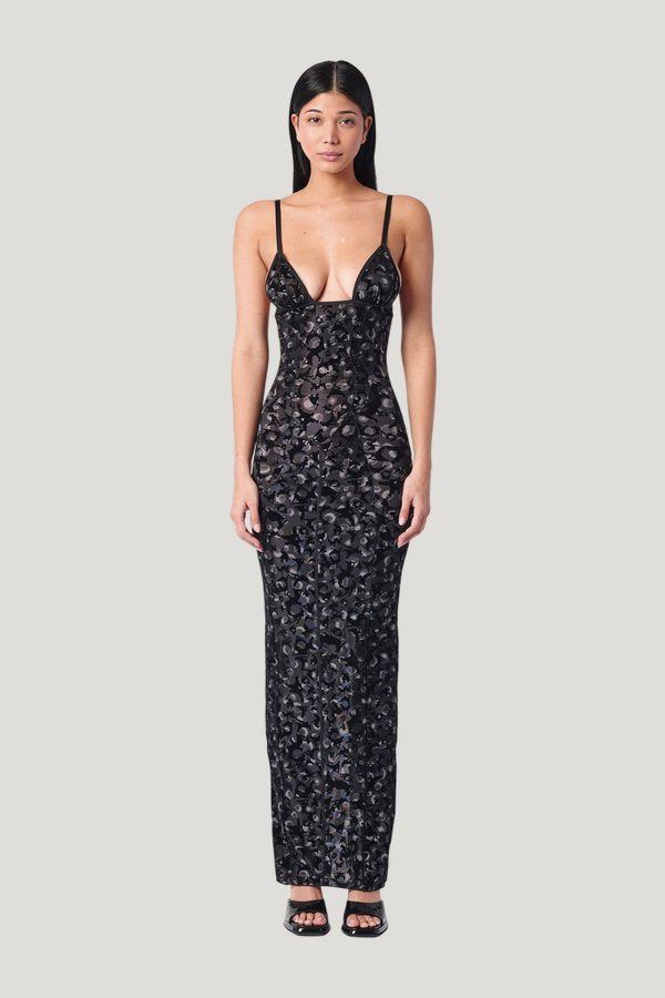 Hun Dress Black Leopard Print — model front