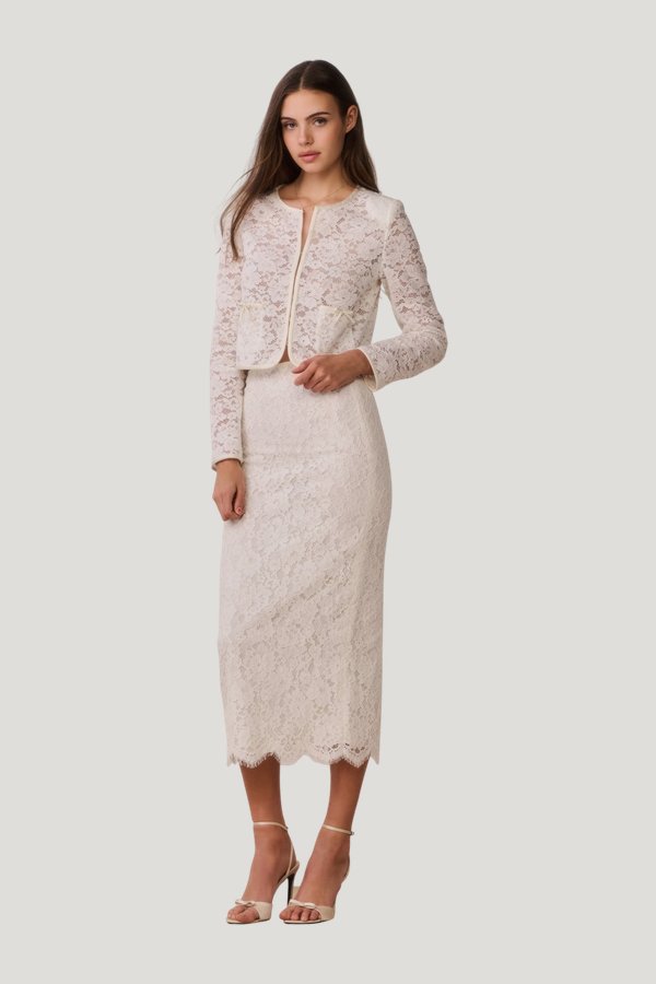 Ilse Lace Midi Pencil Skirt — model front