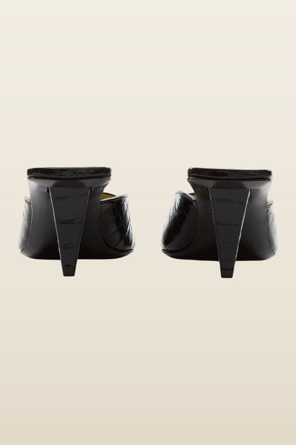 Iris Mule in Black Croc Embossed Leather — model back