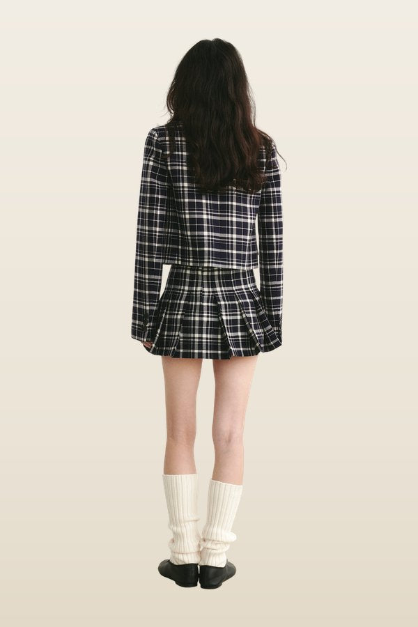 Ivana Pleated Mini Skirt Checked — model back