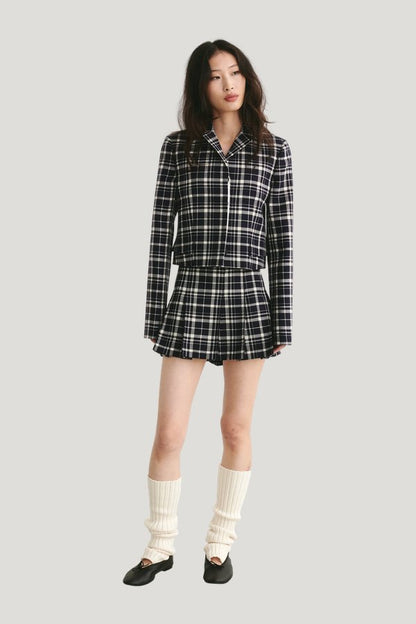 Ivana Pleated Mini Skirt Checked — model front