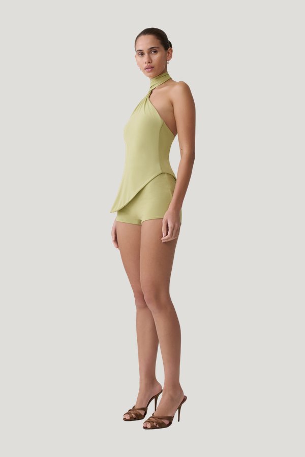 Jemma Micro Shorts - Apple — model side