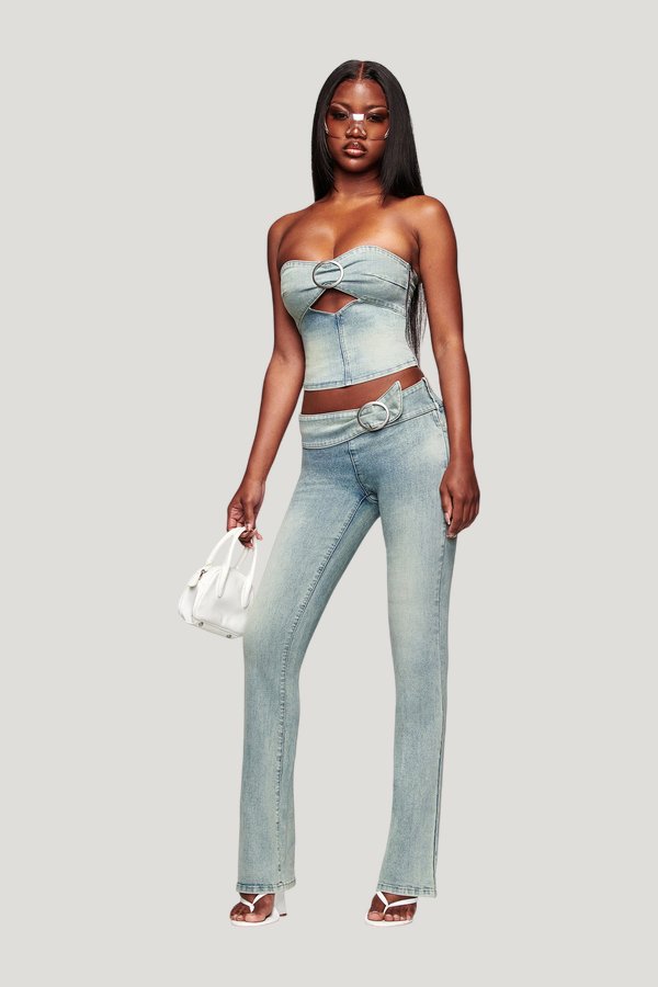 Jenn Denim Boob Tube — model front