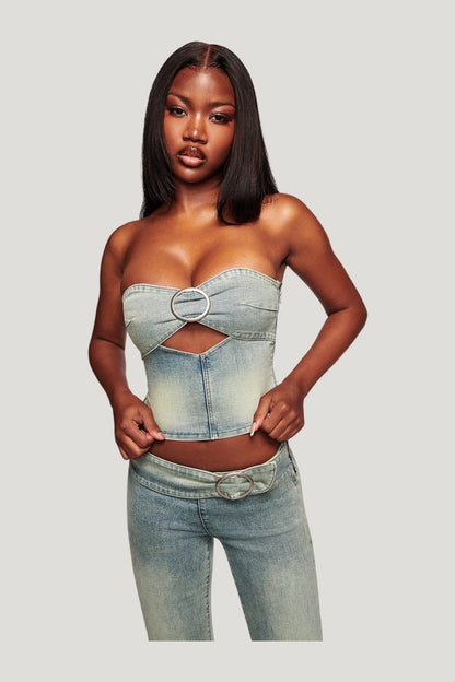 Jenn Denim Boob Tube — model side