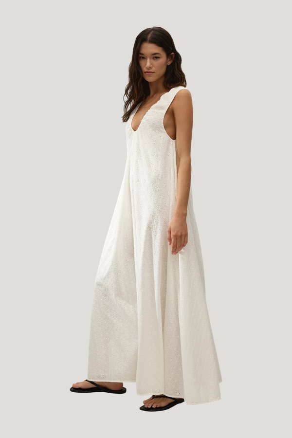 Juana Maxi Dress Valentina Broderie — model side