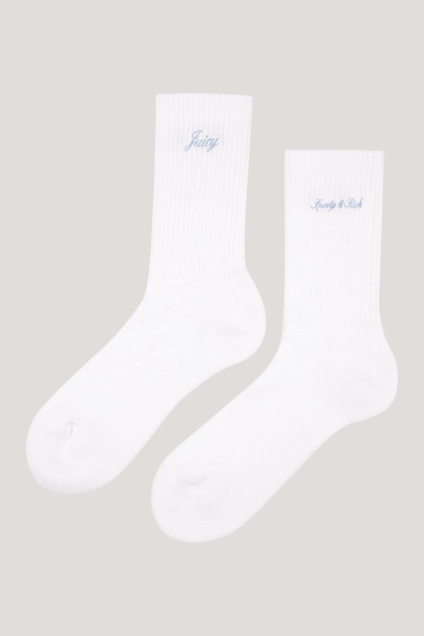 Juicy Script Sock - White/Sky — model front