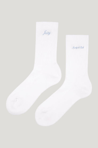 Juicy Script Sock - White/Sky — model front