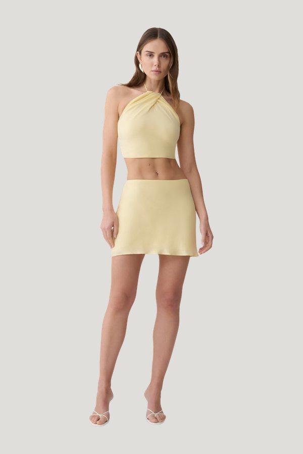 Juliana Cupro Mini Skirt - Butter — model front
