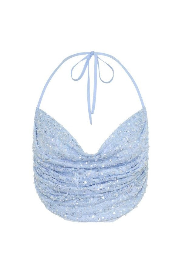 Kiara Pearl Beaded Cowl Crop Top — packshot