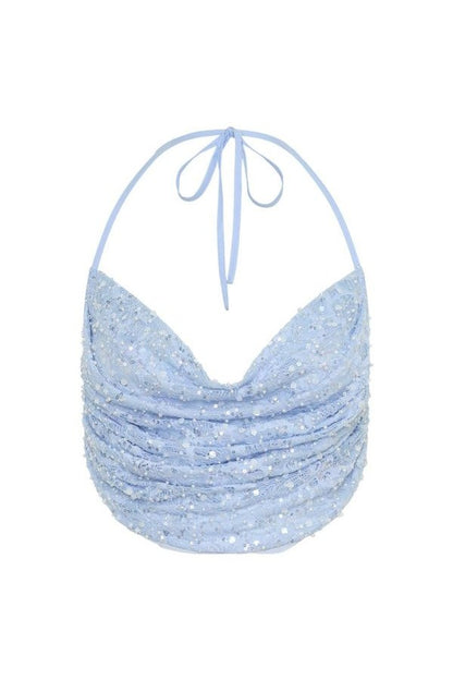 Kiara Pearl Beaded Cowl Crop Top — packshot