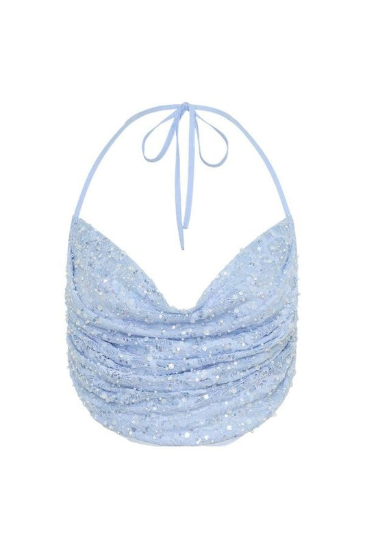Kiara Pearl Beaded Cowl Crop Top — packshot