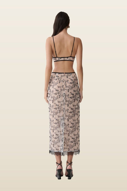 Kimberly Lace Pencil Midi Skirt - Nude Lace — model back