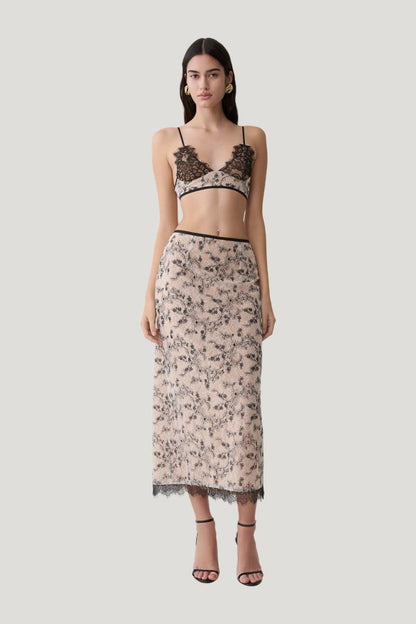 Kimberly Lace Pencil Midi Skirt - Nude Lace — model front