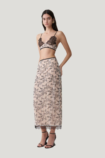 Kimberly Lace Pencil Midi Skirt - Nude Lace — model side