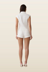 Krissy Rolled Hem Denim Shorts — model back