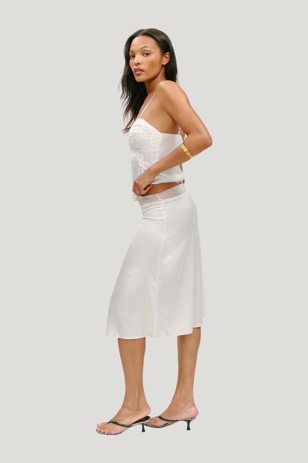 Laura Silk Midi Skirt - French Pearl — model side