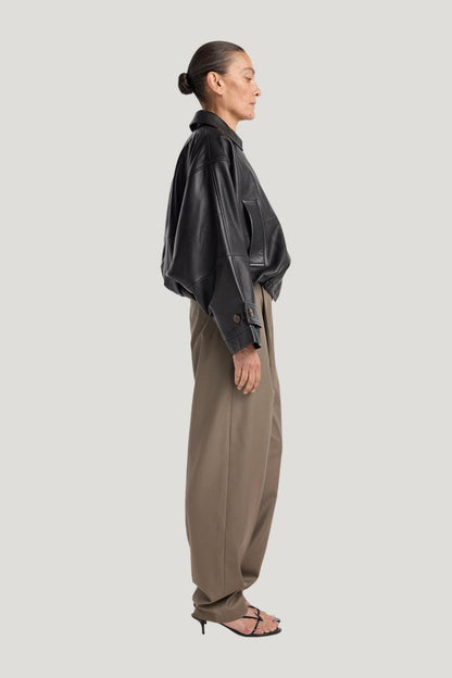 Leather blouson jacket — model side
