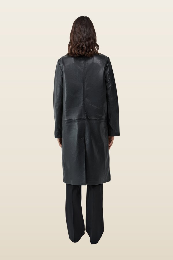 Leather Minimal Coat — model back