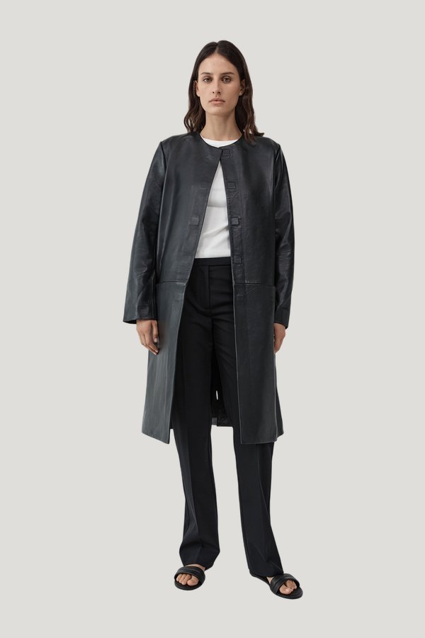 Leather Minimal Coat — model front