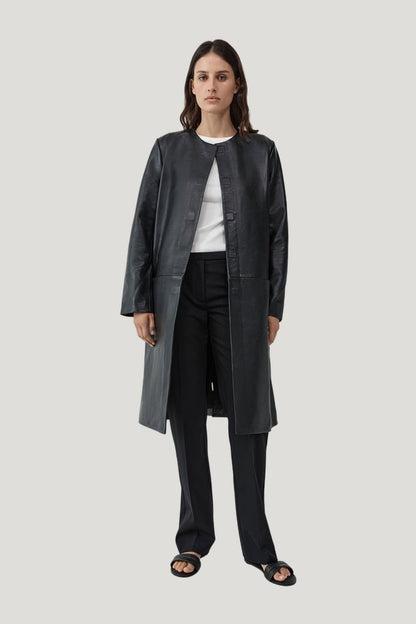 Leather Minimal Coat — model front