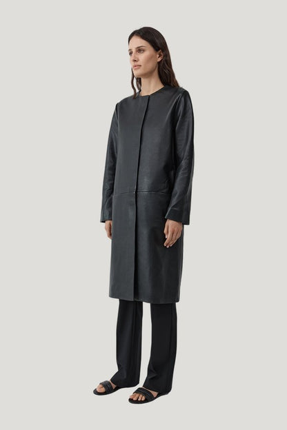 Leather Minimal Coat — model side