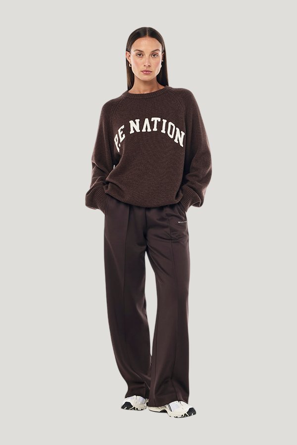 Legacy Knit Crew In Coffee — model front
