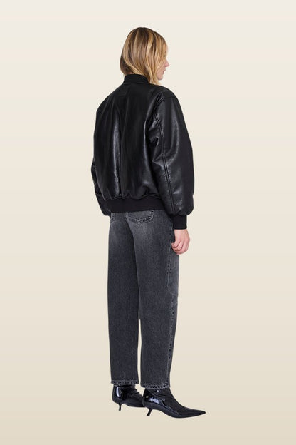 Leon Bomber - Black Recycled Leather — model back