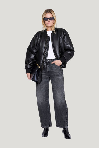 Leon Bomber - Black Recycled Leather — model front