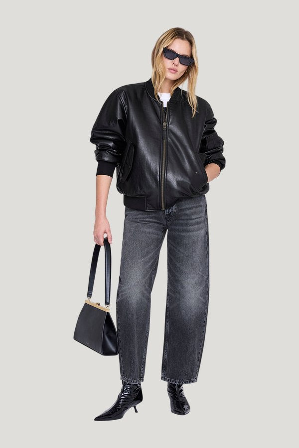 Leon Bomber - Black Recycled Leather — model side