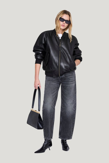 Leon Bomber - Black Recycled Leather — model side