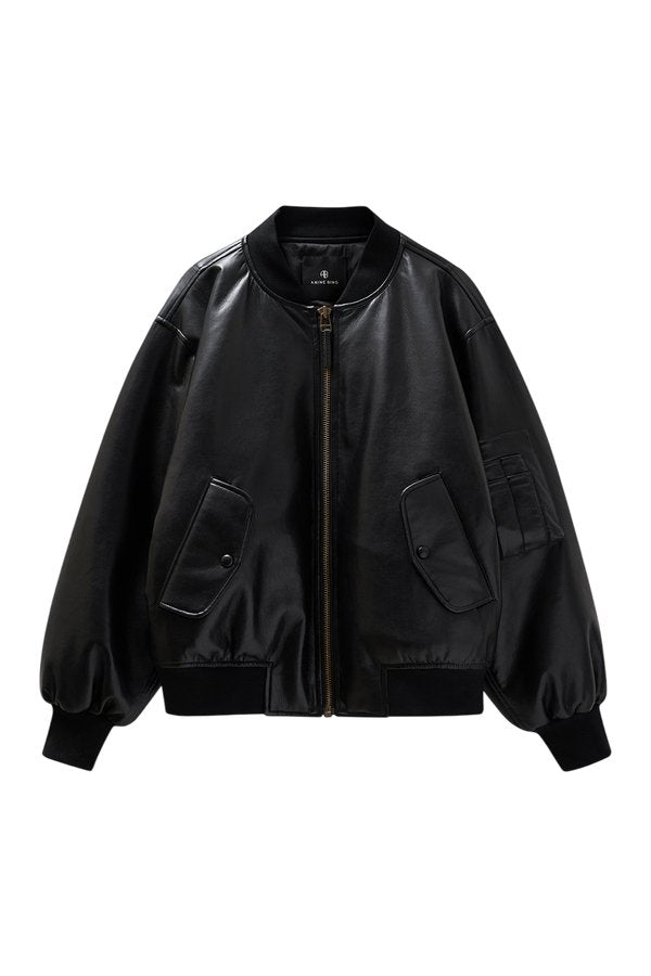 Leon Bomber - Black Recycled Leather — packshot