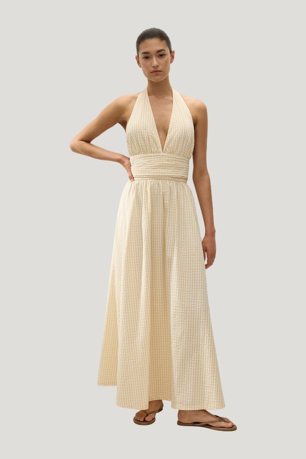 Lido Maxi Dress Butter Textured Gingham — model front
