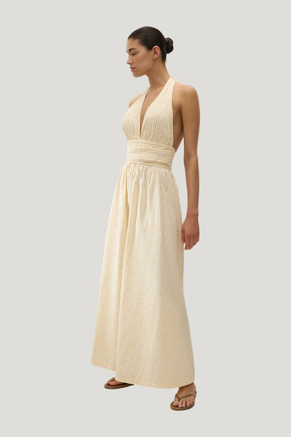 Lido Maxi Dress Butter Textured Gingham — model side