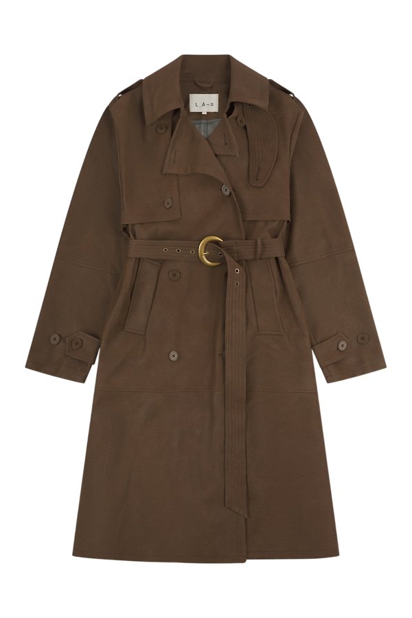 'Versailles' Limited Edition Faux Leather Signature Belted Trench Coat — packshot