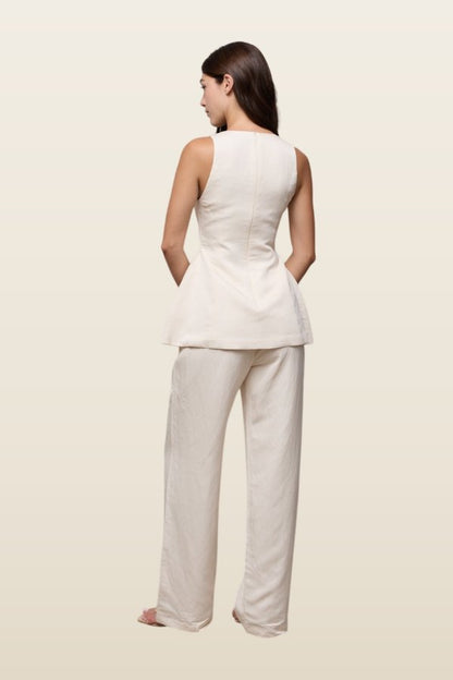 Linen Mix Tie Waist Trousers — model back