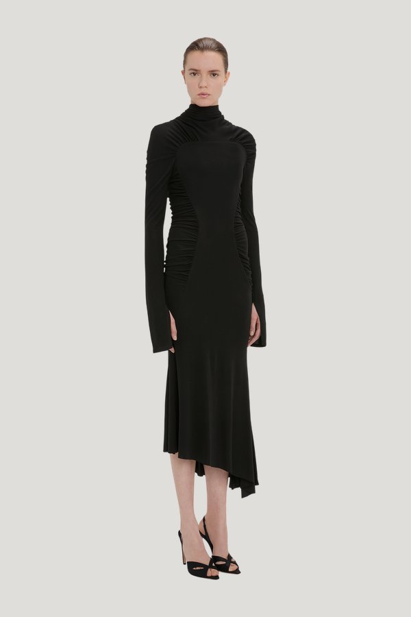 High Neck Midi Dress — model side