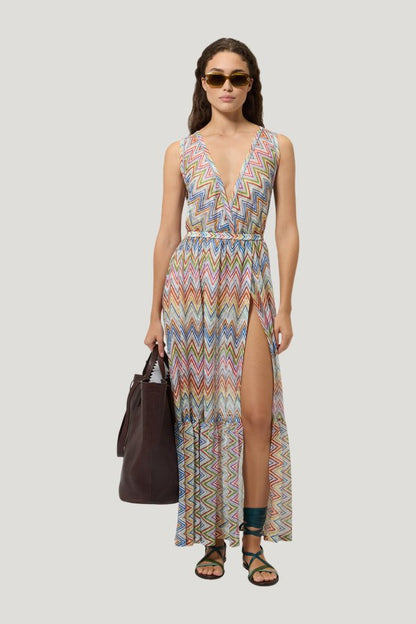 Long zig zag tulle cover-up dress — model front