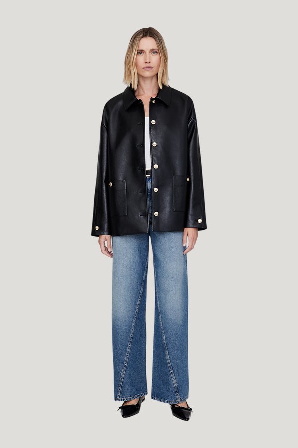 Luca Jacket - Black Recycled Leather — model side
