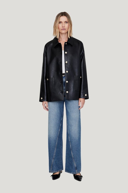 Luca Jacket - Black Recycled Leather — model side
