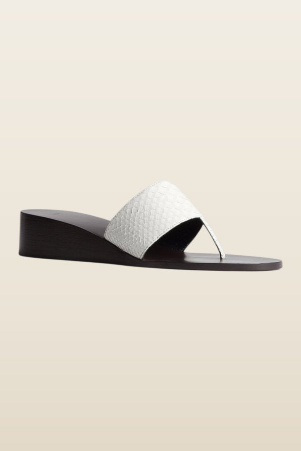 Lucille Wedge Sandal White Python Leather — model back