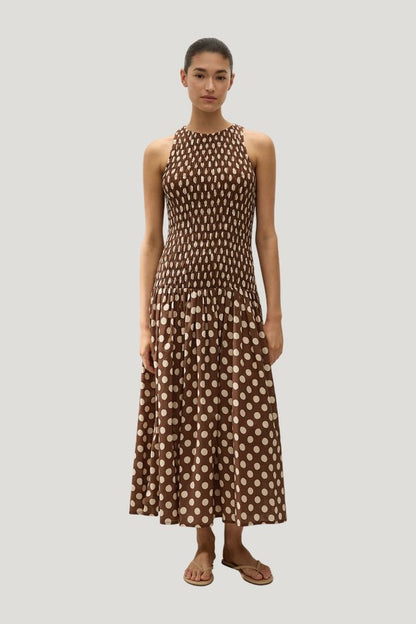 Luisa Midi Dress Cioccolato Dot — model front