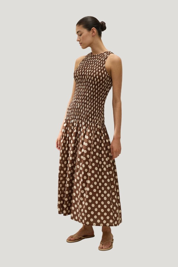 Luisa Midi Dress Cioccolato Dot — model side
