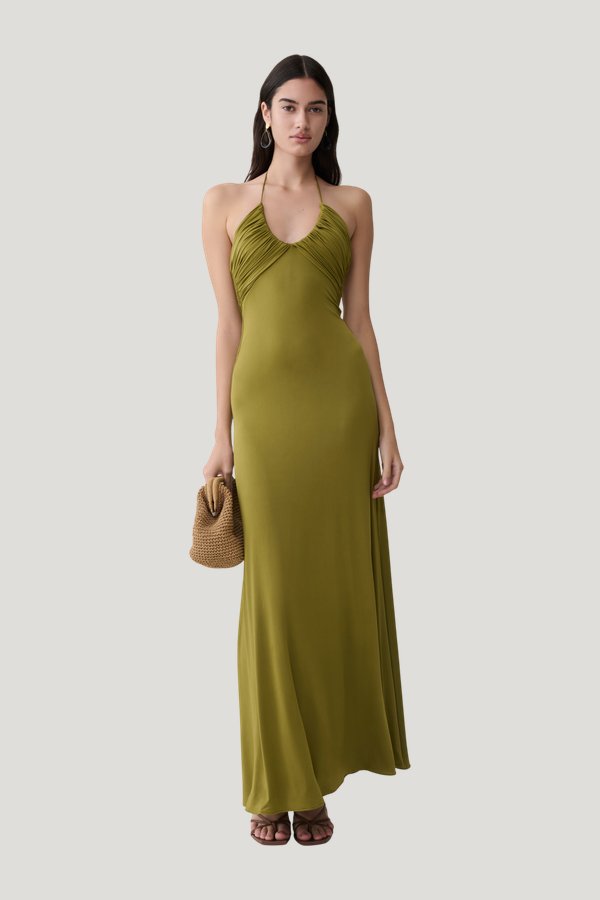 Maely Gathered Slinky Maxi Dress — model front