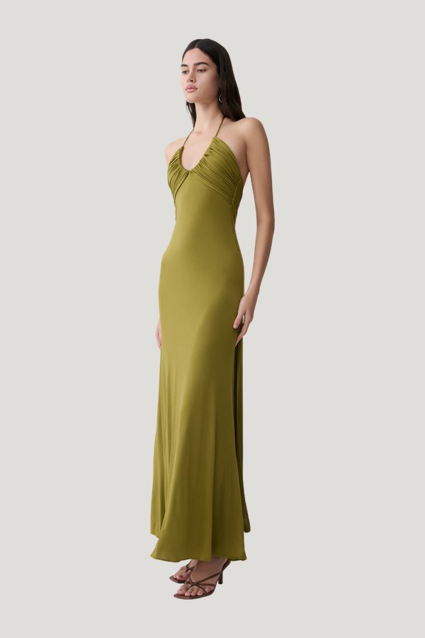 Maely Gathered Slinky Maxi Dress — model side
